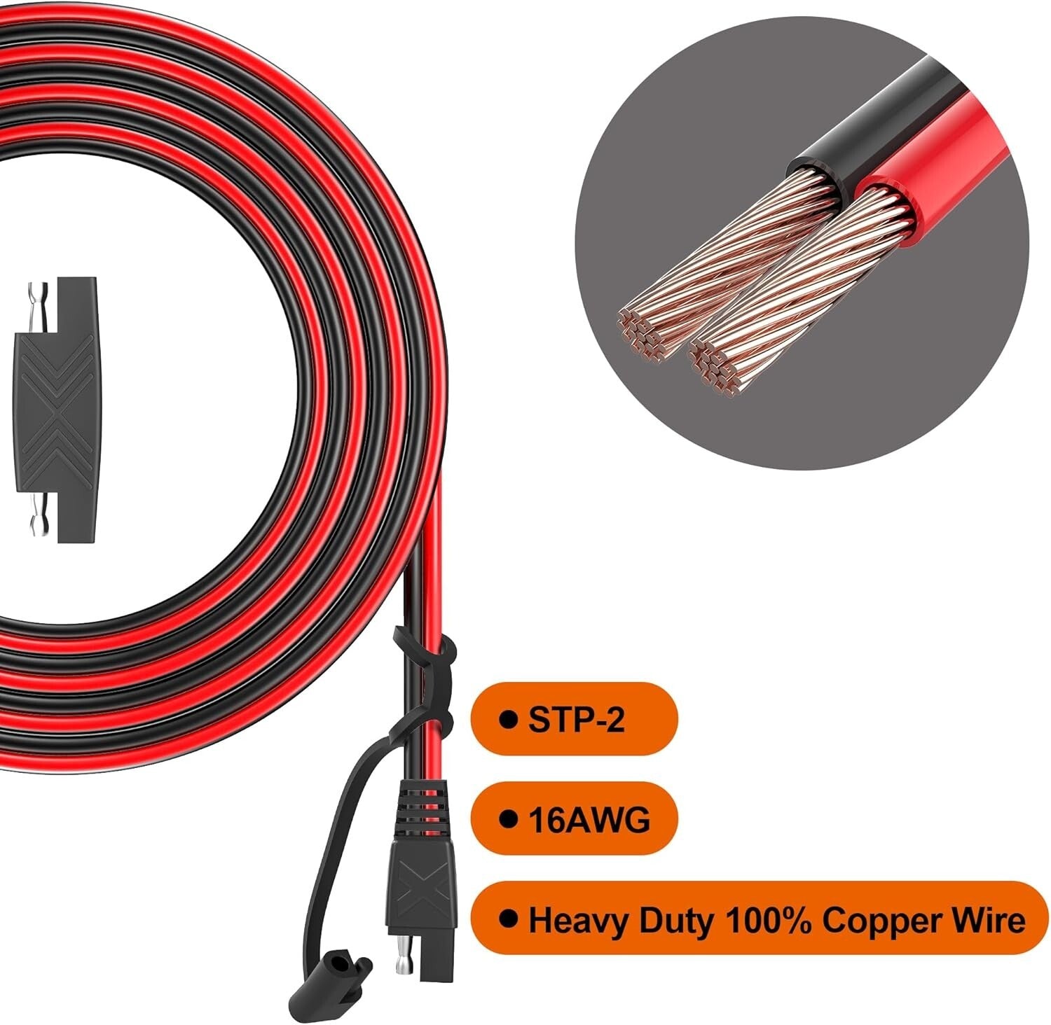 16AWG SAE to SAE Connector Cables - 12 Feet Each, 4-Pack with Protection Cap