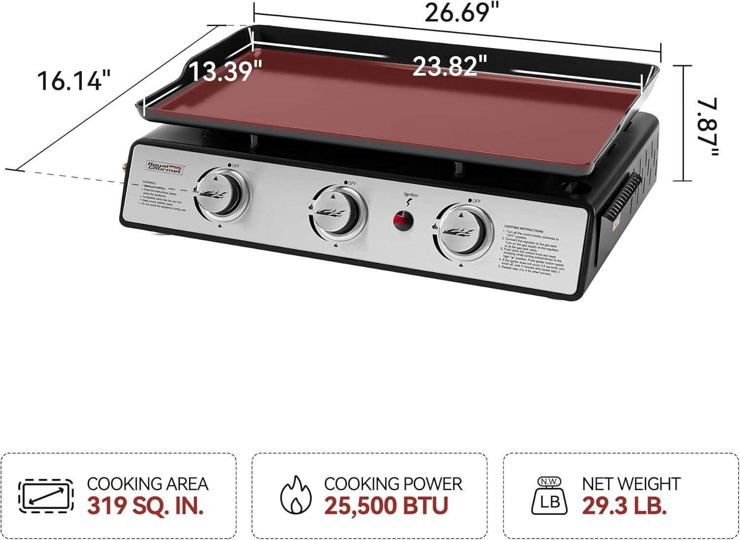 Portable Tabletop Gas Grill Griddle - 319 sq. in Cooking Area for Gatherings