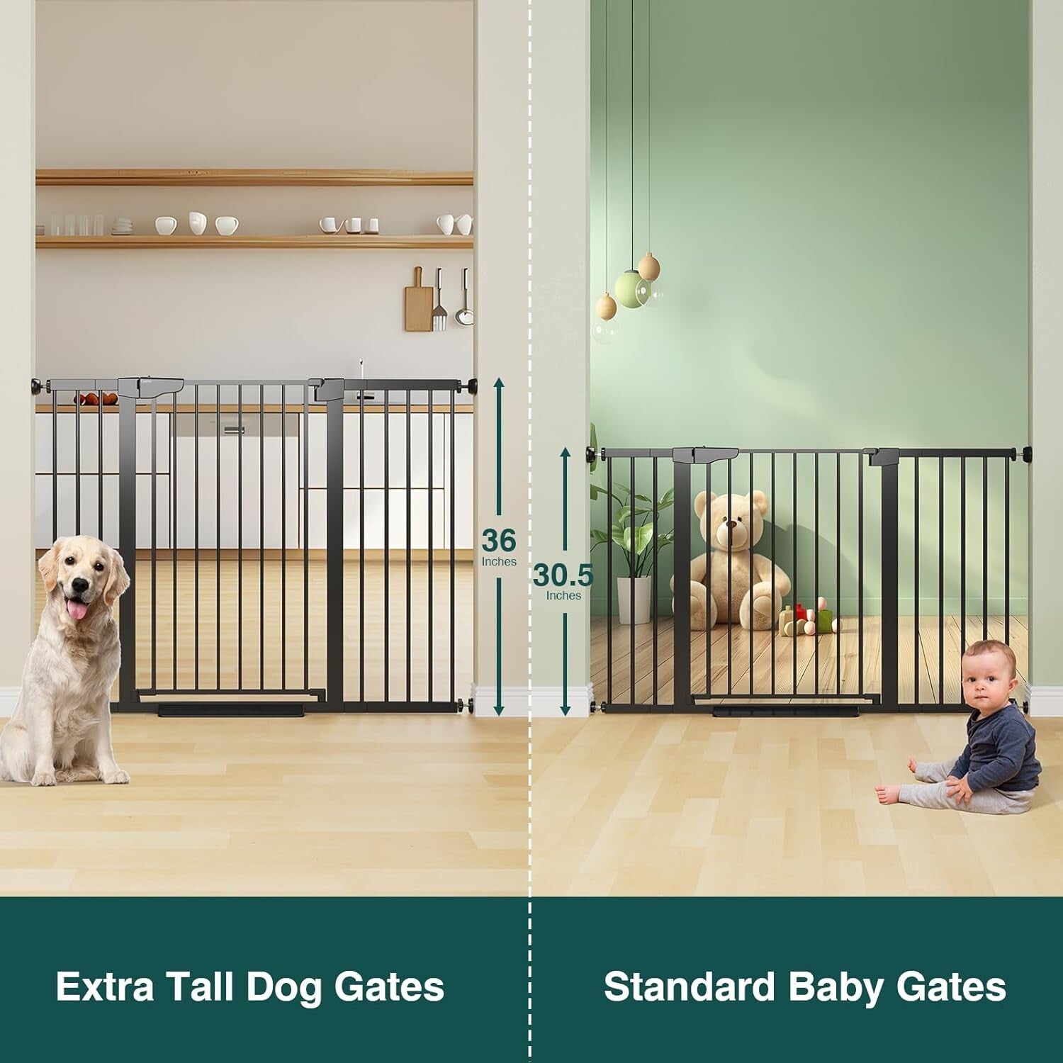 Black Pressure Mounted 36" Child & Pet Safe Gate - Auto Close & Adjustable Width