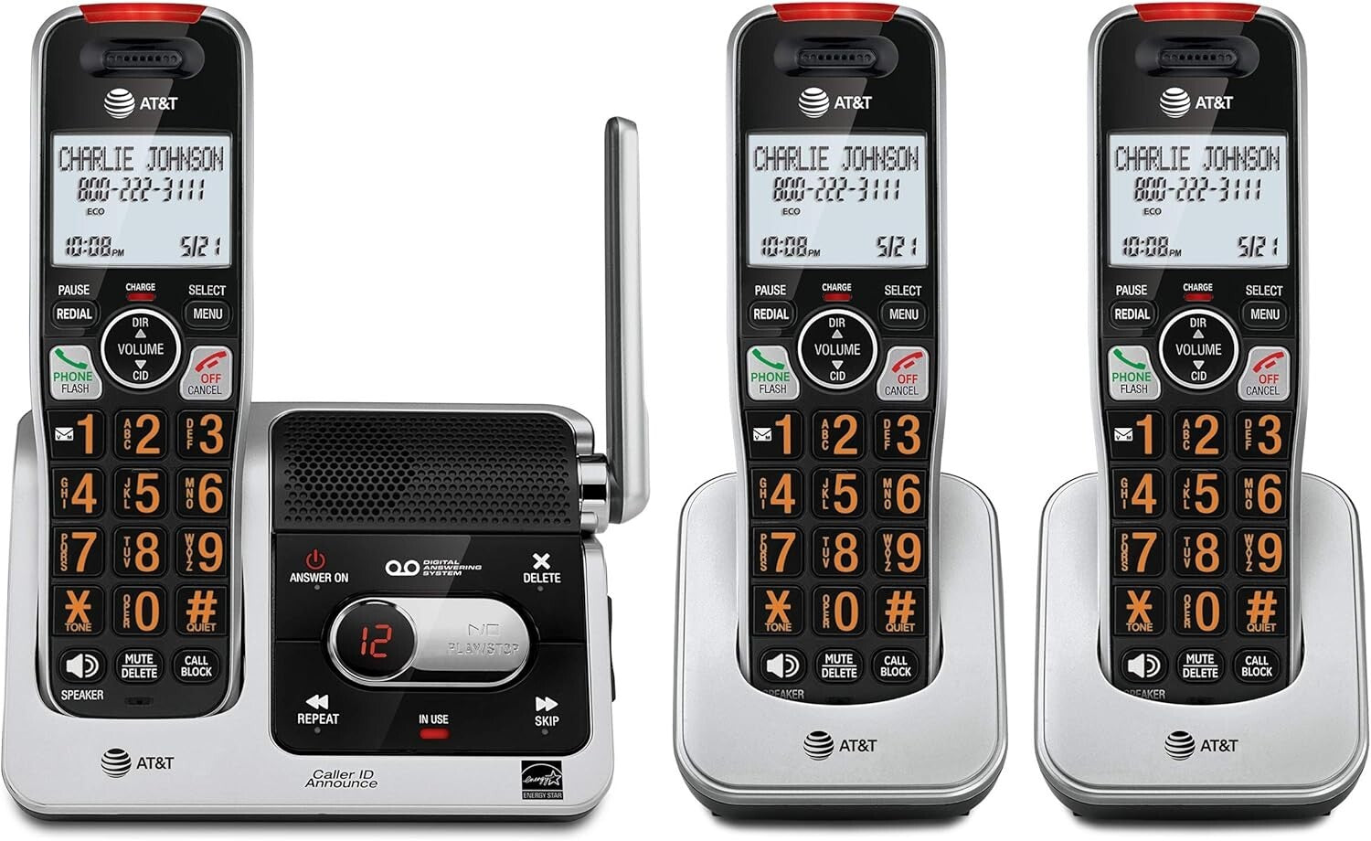 DECT 6.0 Cordless Phone Set with Smart Call Blocking & Digital Answering System