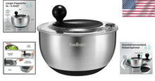 Load image into Gallery viewer, Family-Sized 5.3Qt Salad Spinner: Stainless Steel, Dishwasher Safe &amp; Easy to Use