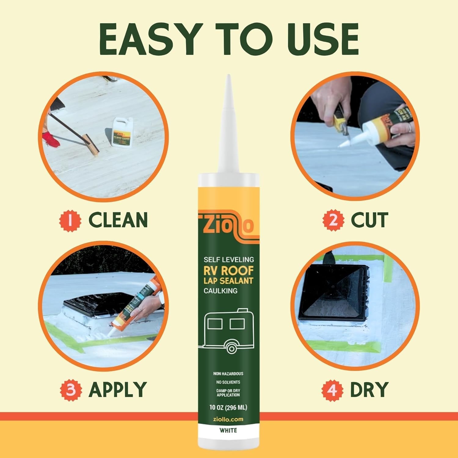 Self-Leveling RV Roof Sealant - White Waterproof EPDM Caulk for Easy Application