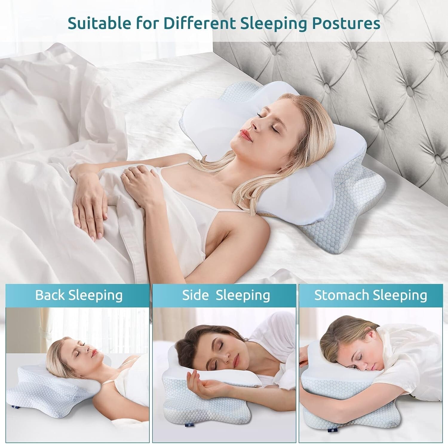 Ergonomic Cervical Pillow for Neck Pain Relief - Contour Memory Foam Queen Size