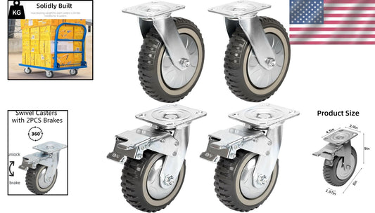 Durable 8 Inch Swivel Casters with 360° Ball Bearing - Locking & Non-Locking Set