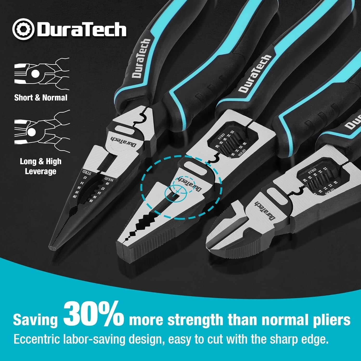 Ergonomic 3-Piece Pliers Set: 8.5" Lineman, Long Nose, and Diagonal Cutters