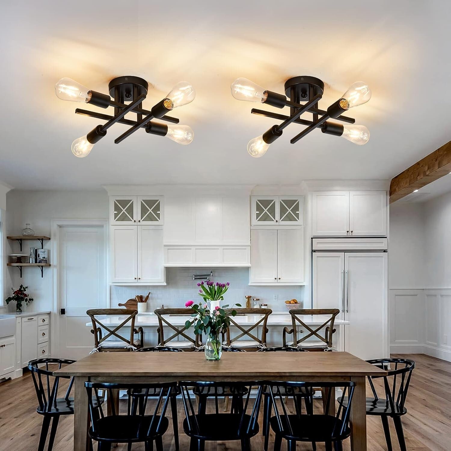 2-Pack Modern Dimmable 4-Light Semi Flush Mount Ceiling Fixture in Matte Black