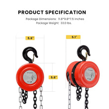 Load image into Gallery viewer, Premium 2 Ton Manual Chain Hoist with 10 ft Chain &amp; Corrosion-Resistant Hooks