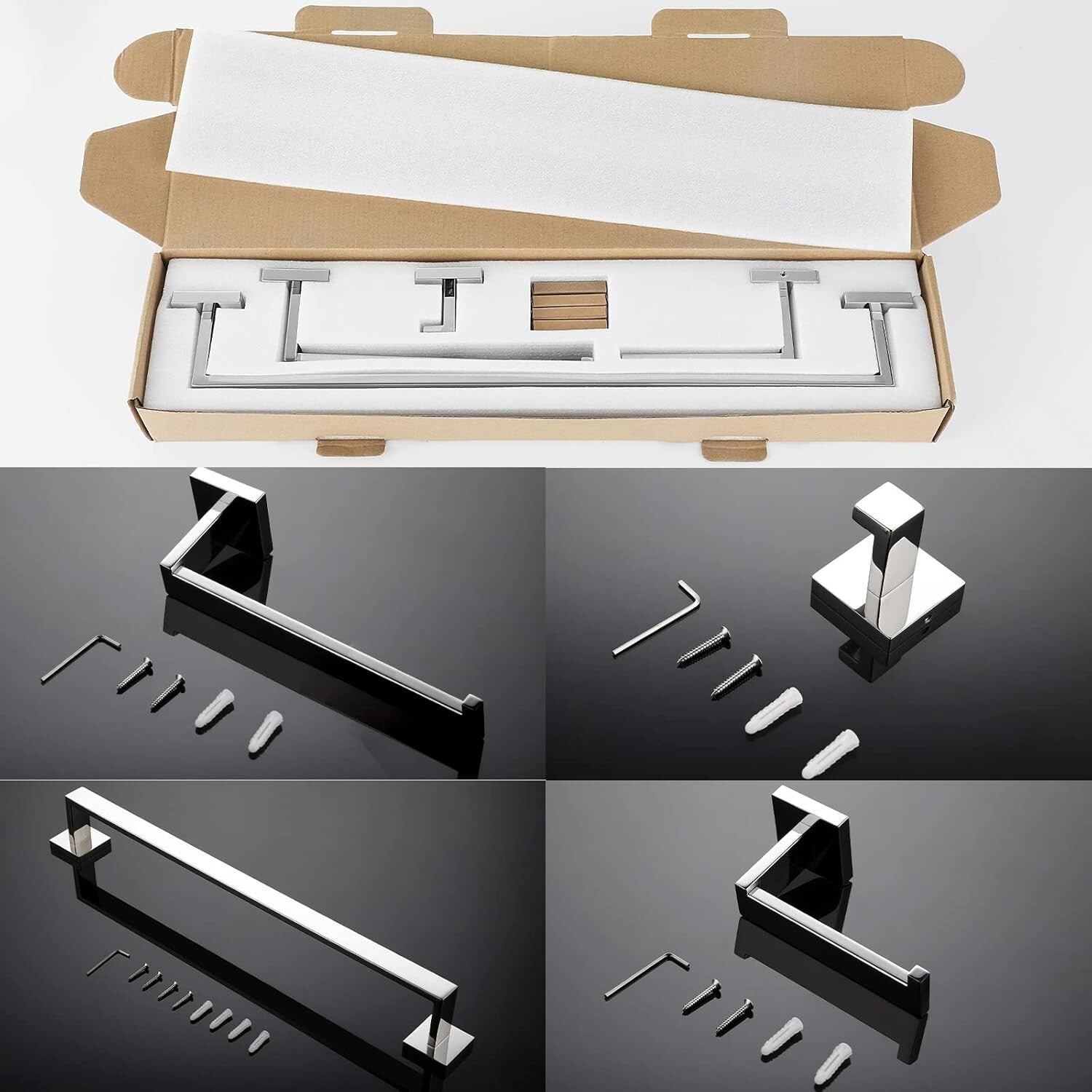 Elegant 4-Piece Wall Mounted Towel Bar Set - Polished Stainless Steel Finish