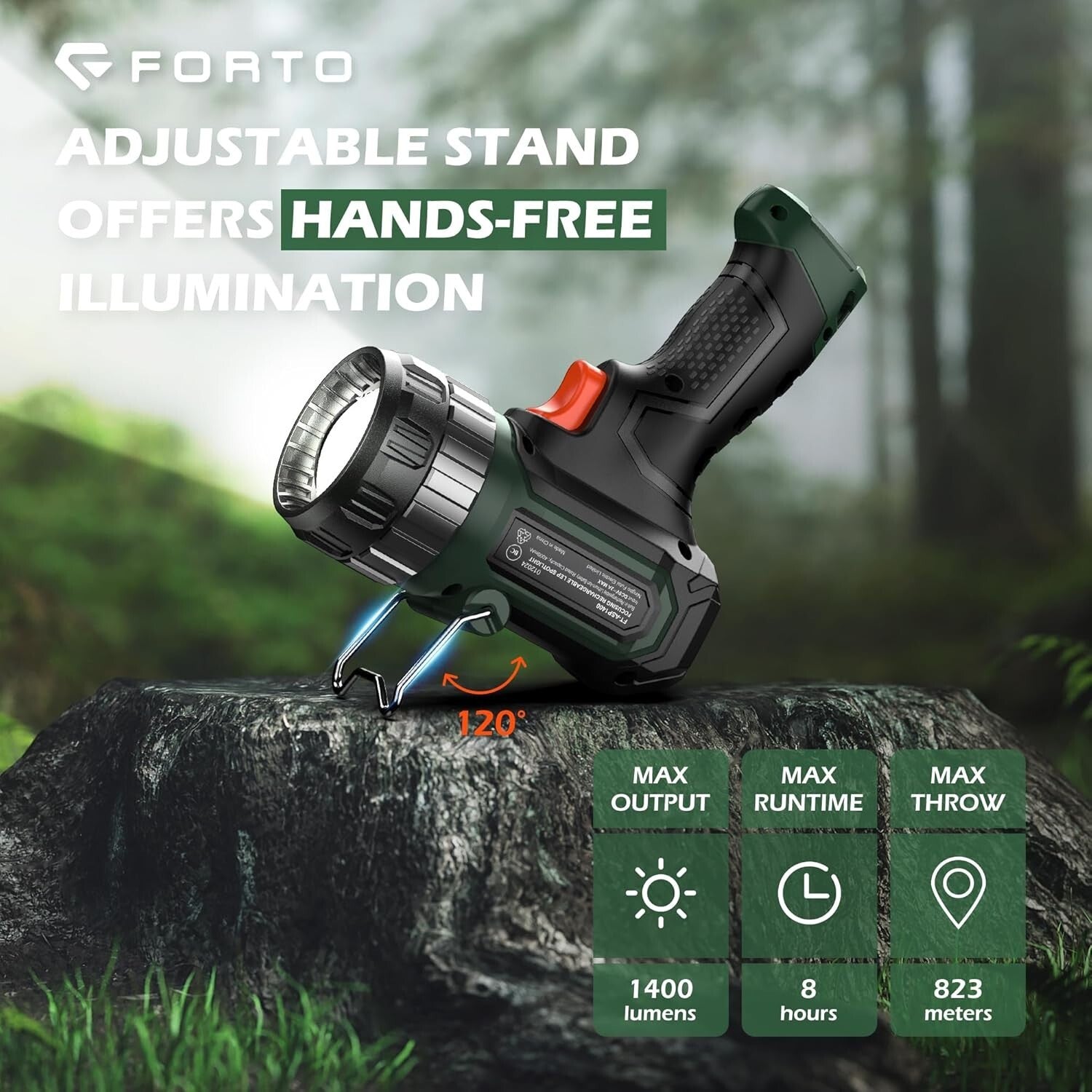 High-Performance 1400 Lumen Spotlight with Adjustable Focus - Ideal for Camping