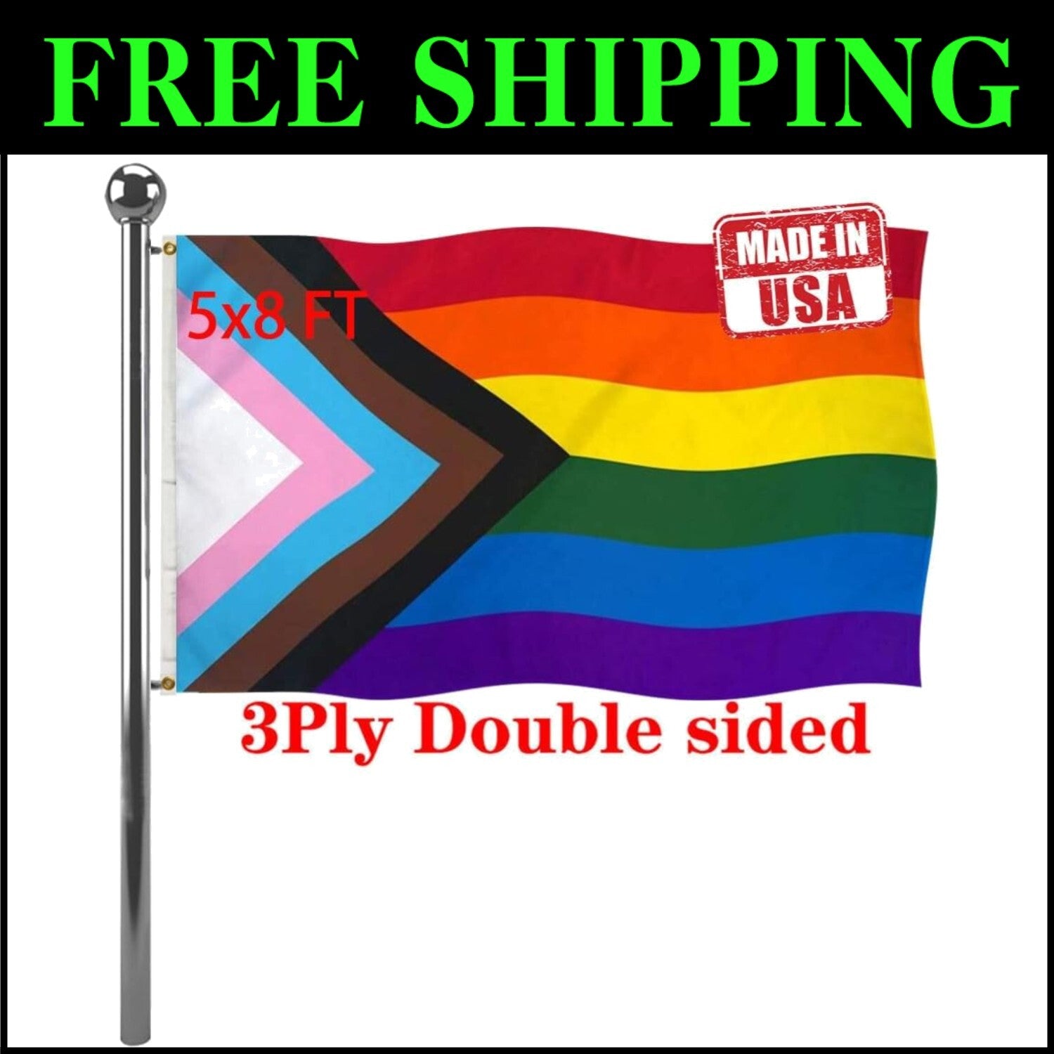 Inclusive Heavy Duty Double-Sided Rainbow Flag 5x8 - Perfect for Every Occasion
