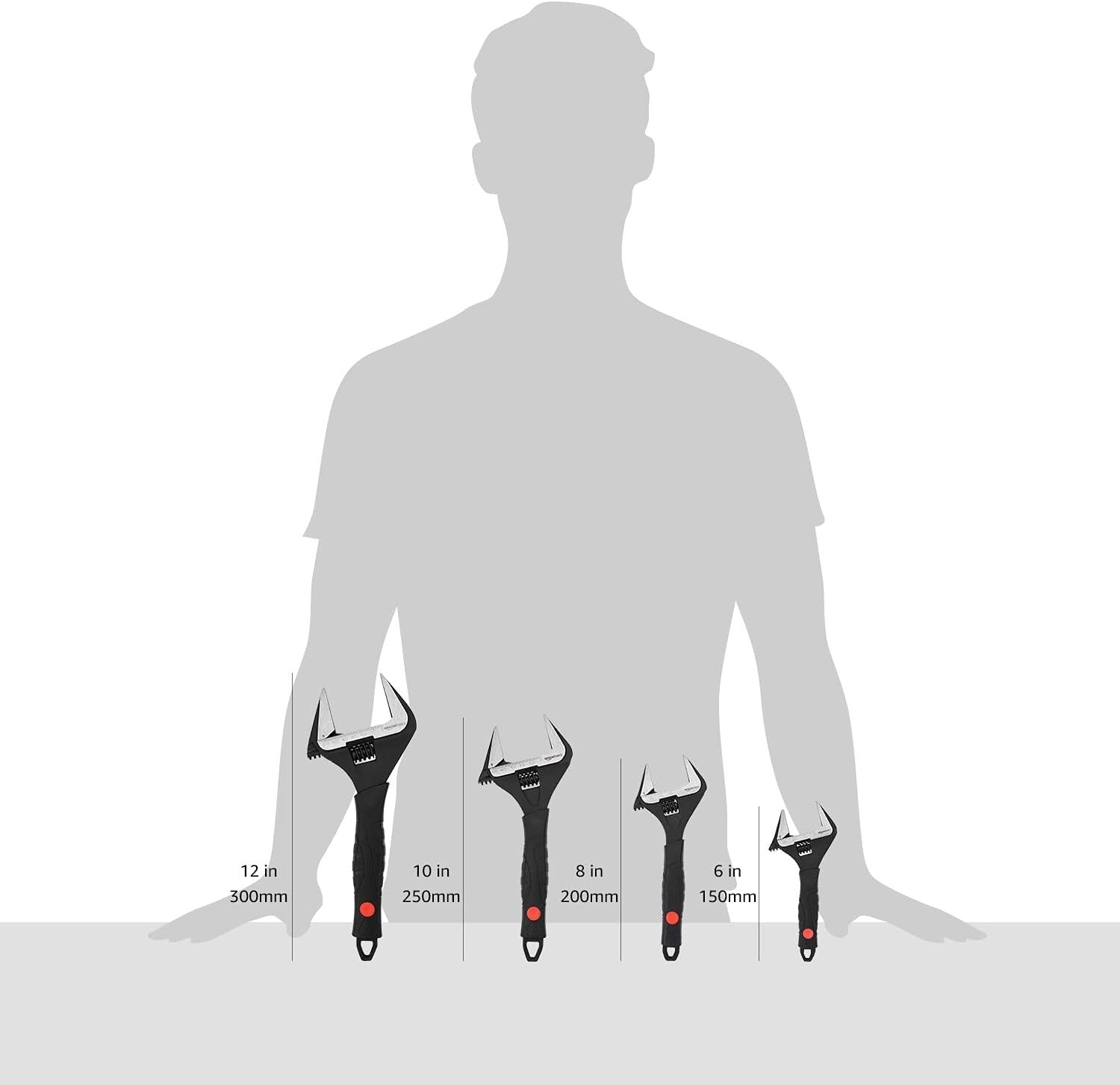 4-Piece Adjustable Plumbing Wrench Set: Soft Grip, Wide Mouth - 6-12 Inch