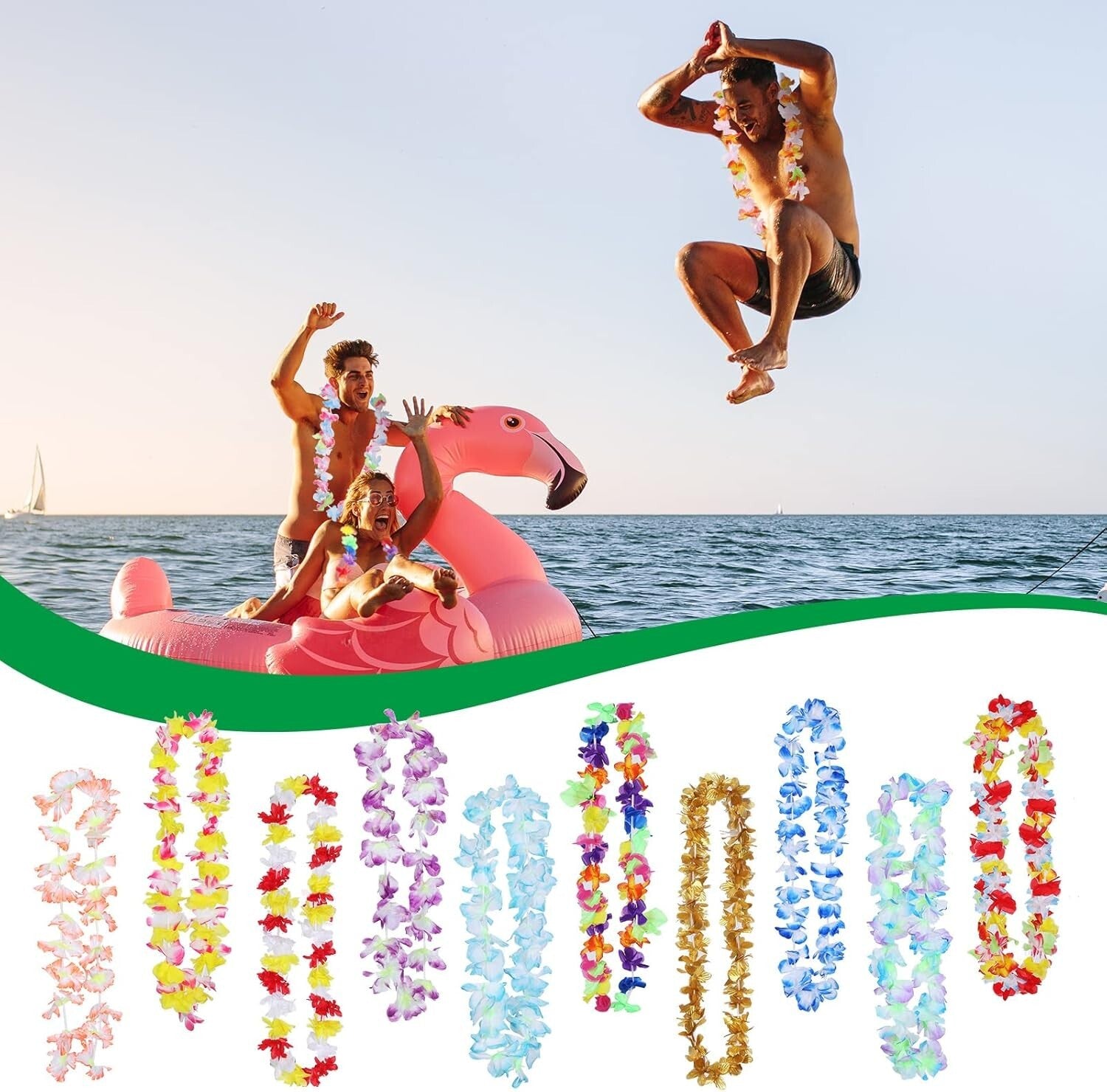 Vibrant 200 PCS Flower Lei Necklaces for Hawaiian Luau Parties & Beach Events