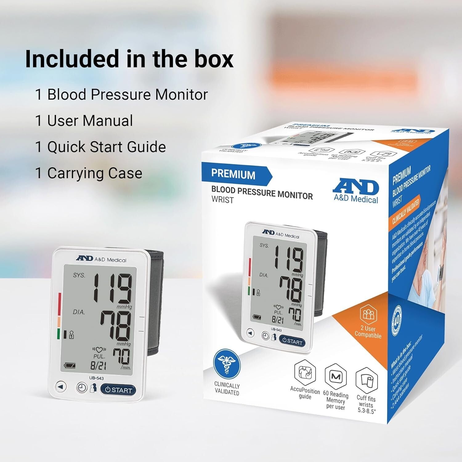 Wrist BP Monitor with Extra-Large LCD, 2 User Memory & 2 AAA Batteries Included