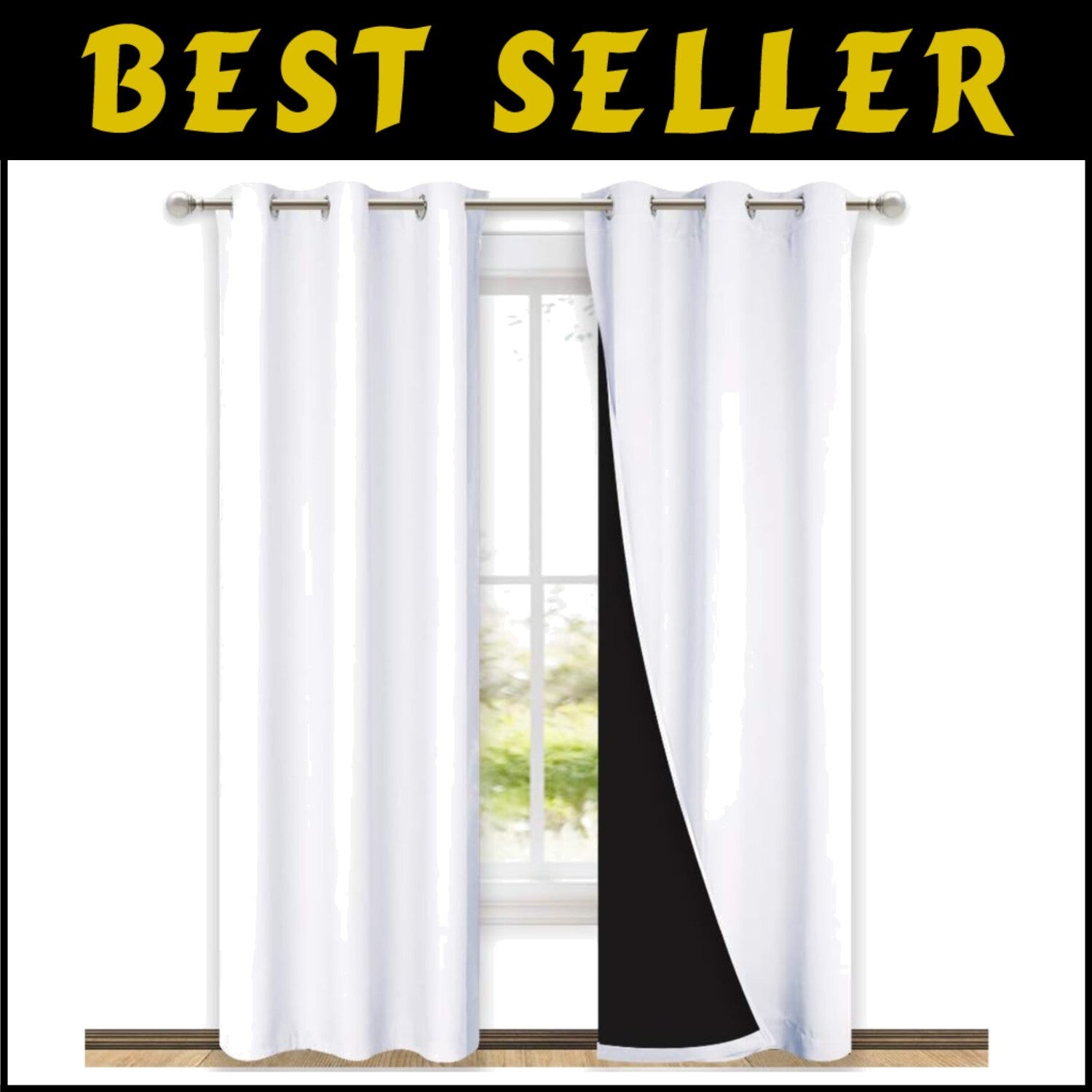 Grommet Top White Blackout Curtains - 42'' x 84'' Thermal Insulated Draperies