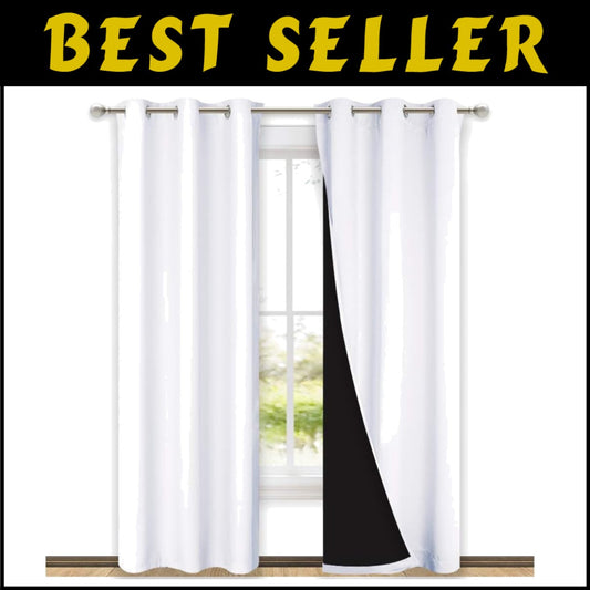 Grommet Top White Blackout Curtains - 42'' x 84'' Thermal Insulated Draperies