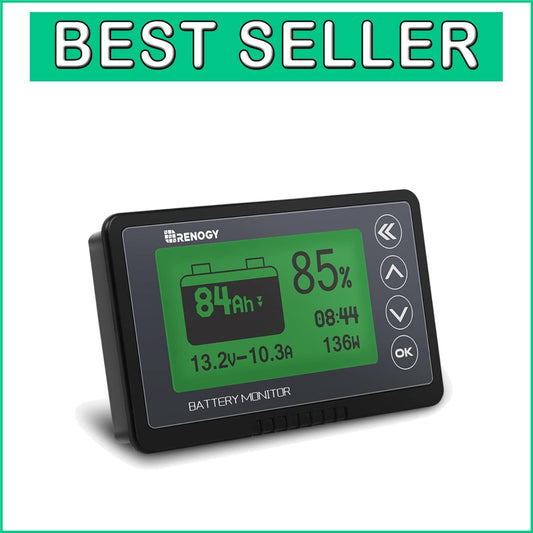 Compact Battery Monitor with Shunt, 20ft Cable - Ideal for Lithium & Lead Acid