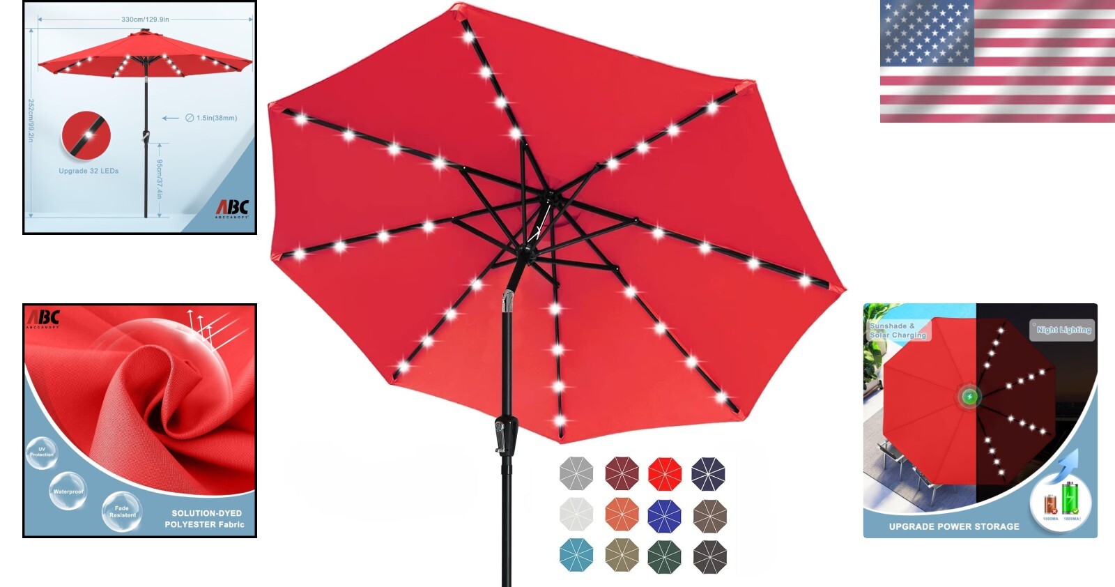 Elegant 11FT Round Solar LED Patio Umbrella - Perfect for Day or Night Use