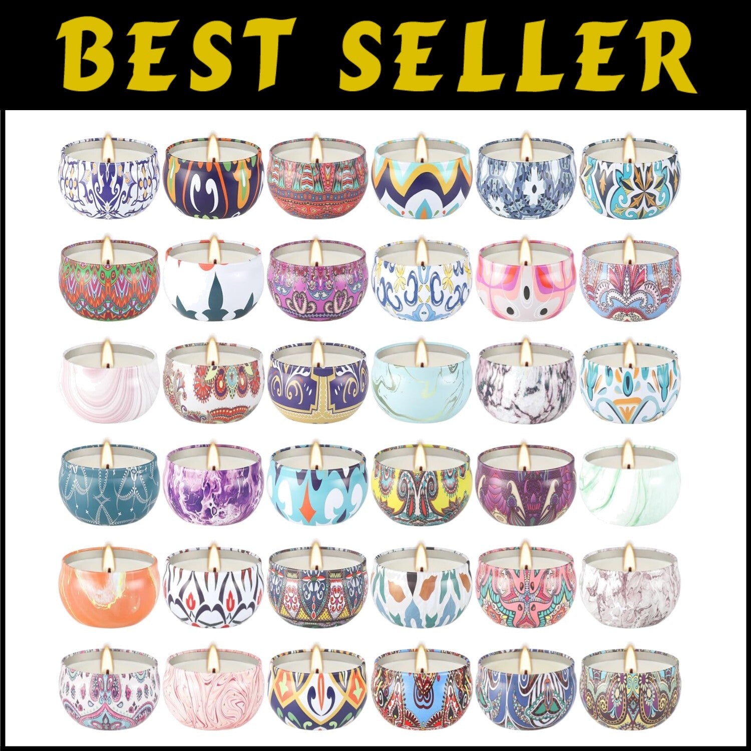 Elegant 36-Pack Scented Candle Set in Decorative Tins - Long-Lasting Ambiance