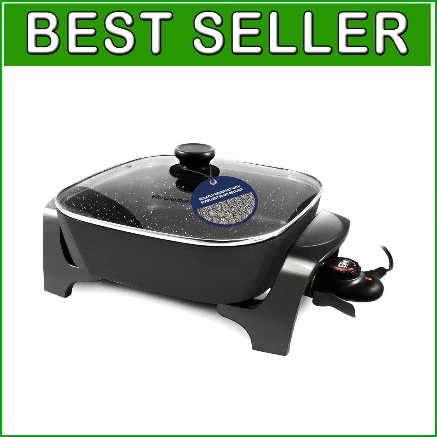 Family-Sized 7.5Qt Electric Skillet - 12" Deep Non-Stick with Tempered Glass Lid