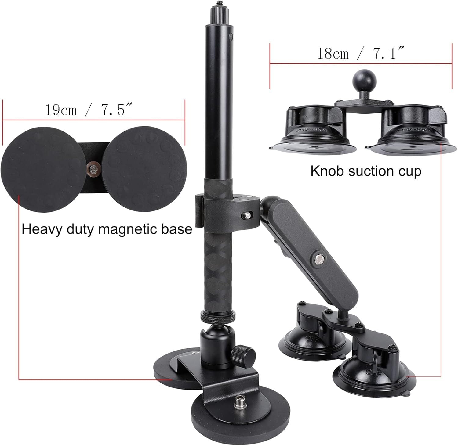 Heavy-Duty Insta360 Car Mount with 114cm Invisible Selfie Stick - 4-in-1 Design