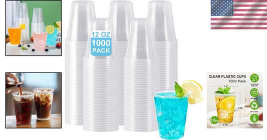 1000 Count Clear Plastic Cups, 12 oz - Perfect for Smoothies, Iced Drinks & More