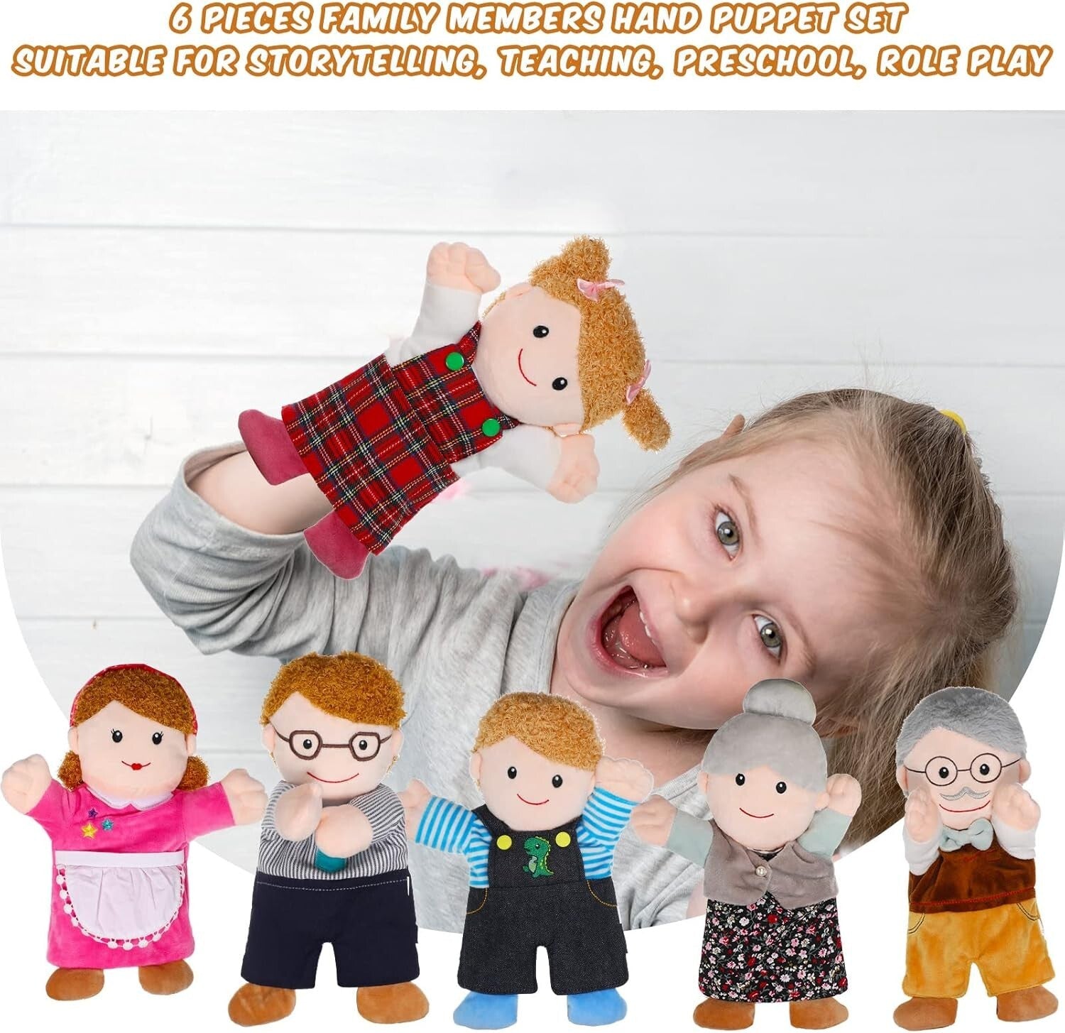 11.8" Family Member Puppet Set - 6 Pieces for Classroom and Home Theater Fun