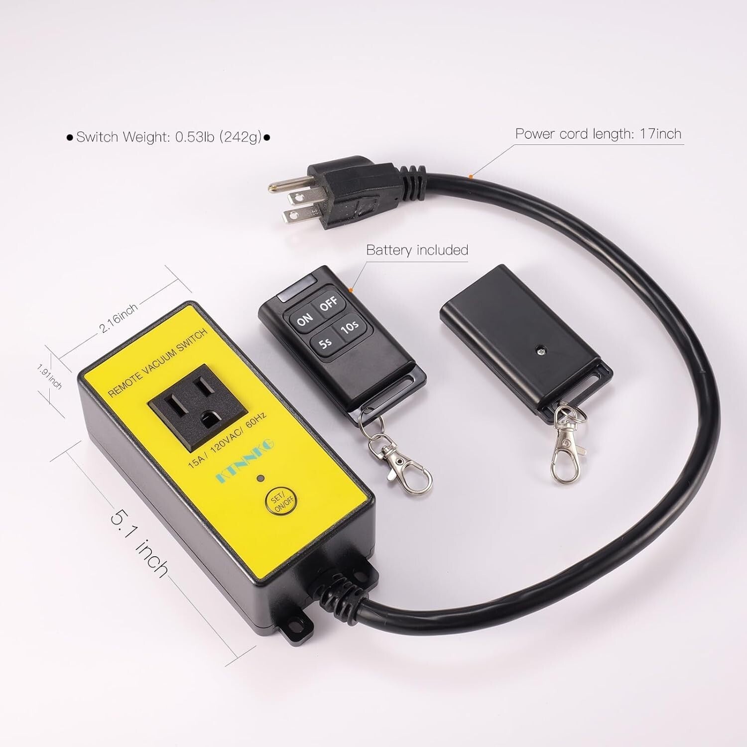 Wireless Remote Control Dust Collector Outlet Switch with 2 Remotes, 120V