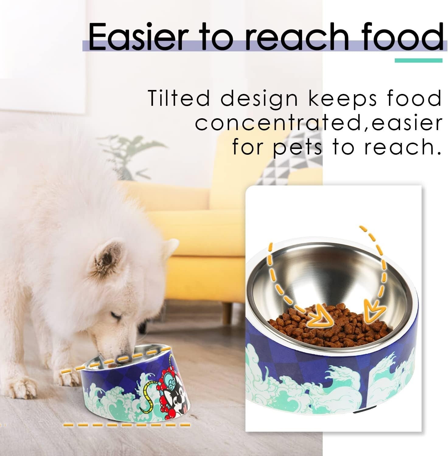 Non-Spill 15° Slanted Pet Bowl for Dogs & Cats - Modern & Functional Design