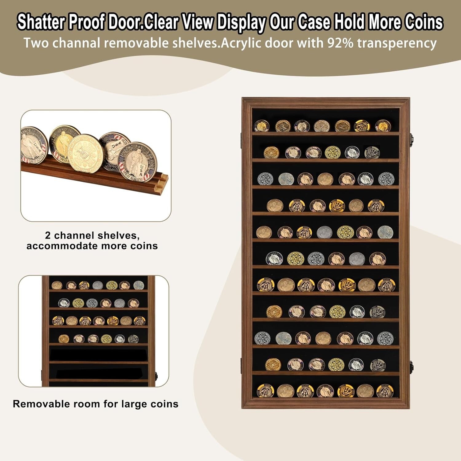 Versatile Lockable Display Case for Coins, Medals & Collectibles - Large Walnut