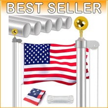 Load image into Gallery viewer, Heavy Duty 16FT Aluminum Flagpole Kit with Free Patriotic Flag - Silver Finish