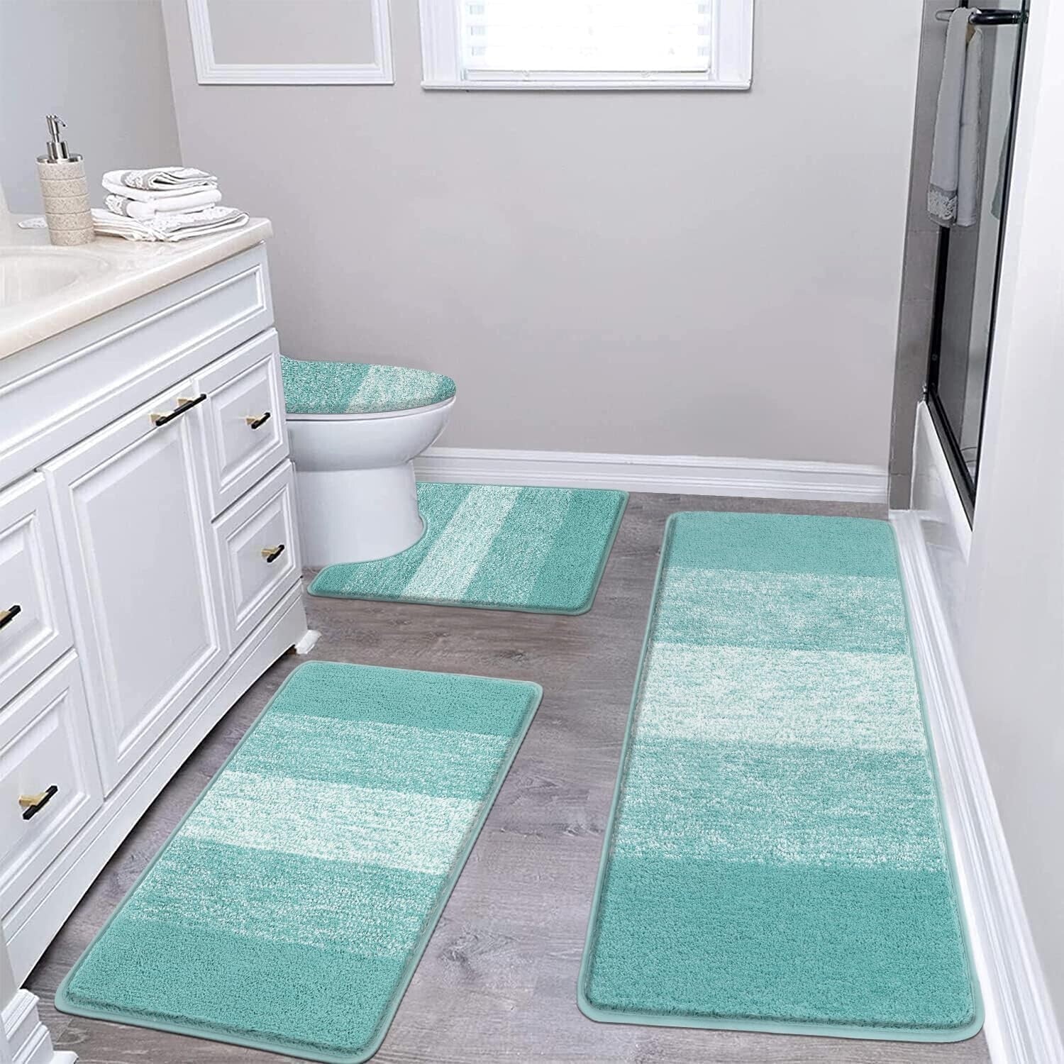 Elegant 4-Piece Teal Bath Set - Soft Rugs with Non-Slip Backing for Bathrooms