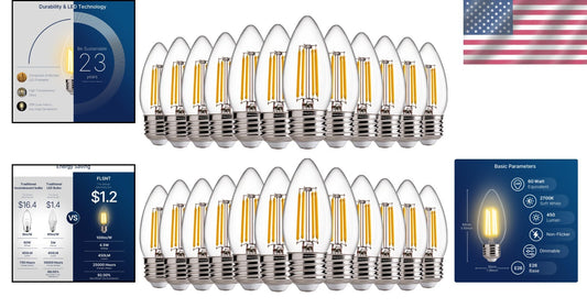 Dimmable E26 LED Chandelier Bulbs - 60W Equiv, Soft White, 24 Count Energy Saver