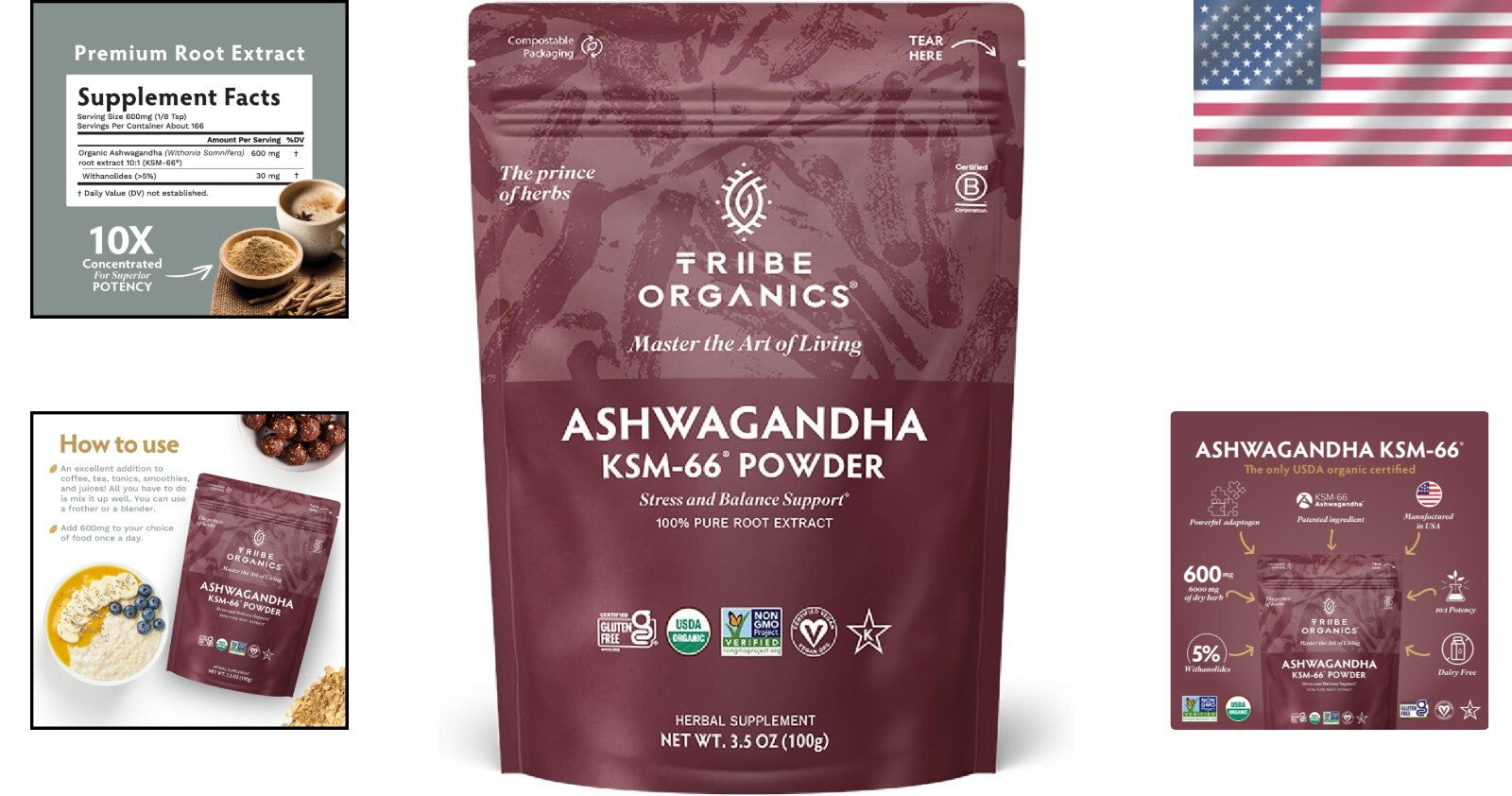 Organic Mood Support & Energy Boost - KSM-66 Ashwagandha Extract Powder 100g