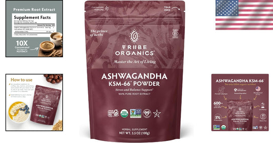 Organic Mood Support & Energy Boost - KSM-66 Ashwagandha Extract Powder 100g