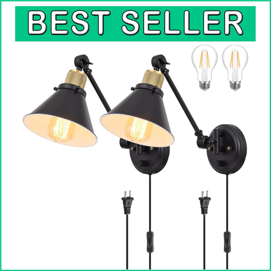 Elegant Dimmable Swing Arm Wall Sconce Set - UL Listed, 2 LED Bulbs Included