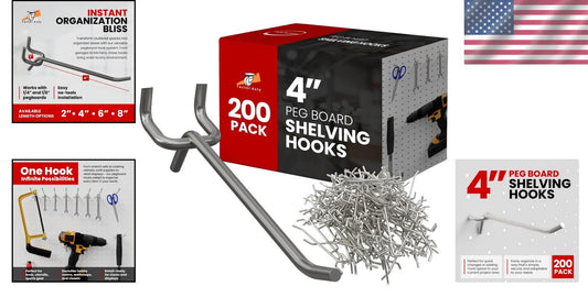 200 PC 4" Stainless Steel Pegboard Hooks - Corrosion Resistant Organization