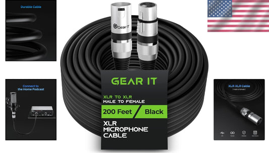 Durable 200ft XLR Male to Female Microphone Cable - Ideal for Music & Podcasts