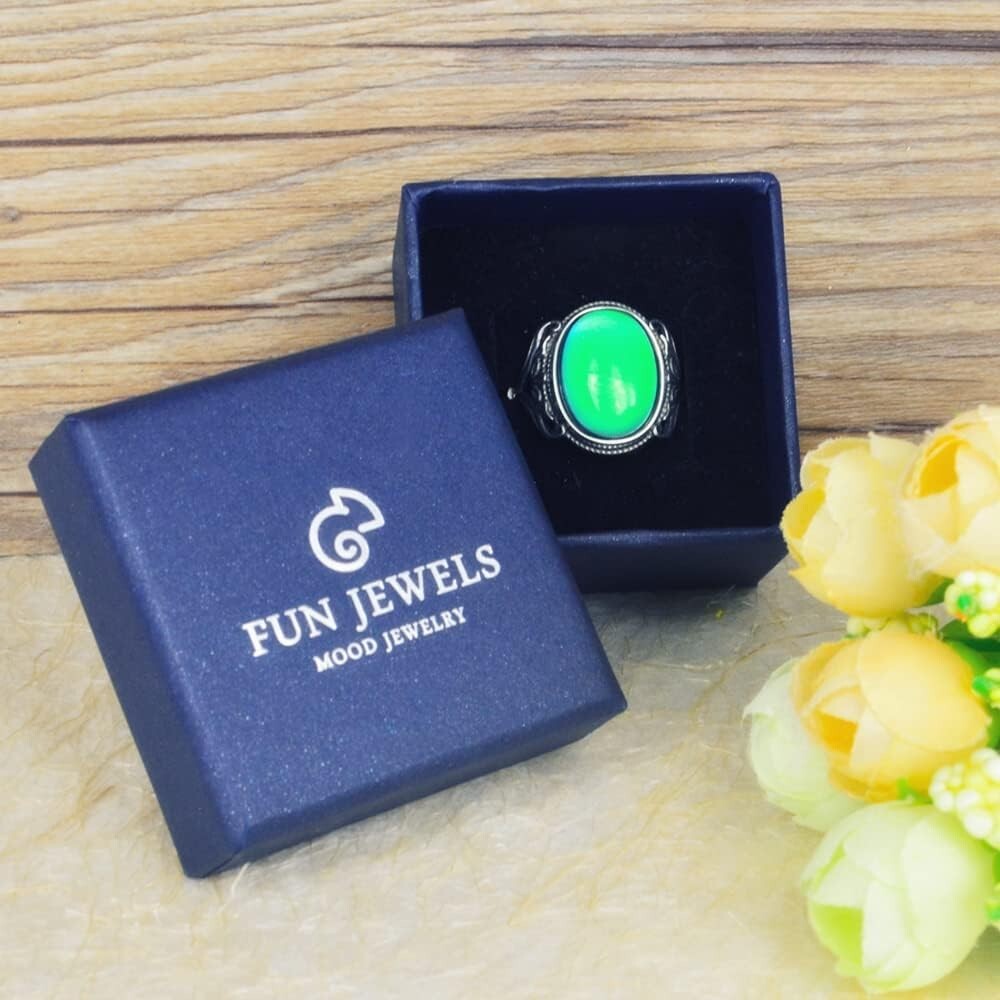 Adjustable Burnished Sterling Silver Mood Ring - Antique Style Statement Jewelry