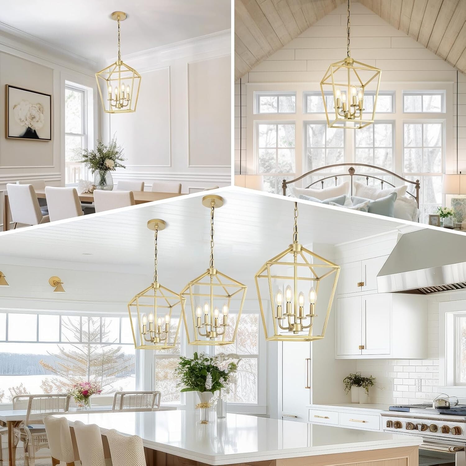 Stylish 4-Light Gold Industrial Chandelier with Adjustable Height for Indoor Use