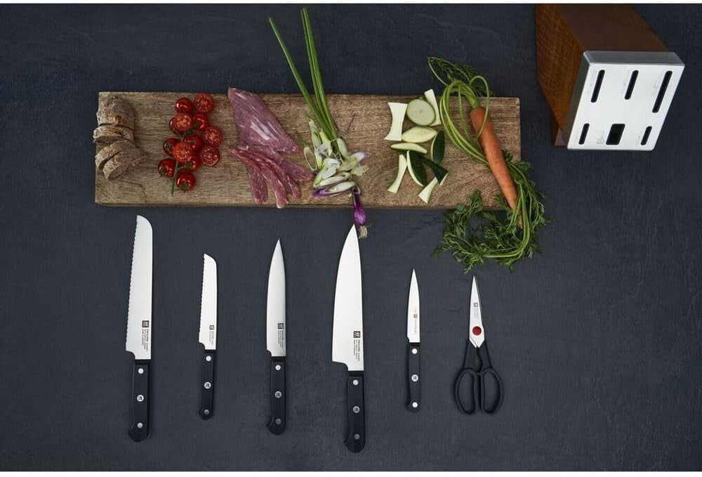 Premium 7-Piece Knife Block Set with Self-Sharpening Design & Ergonomic Handles