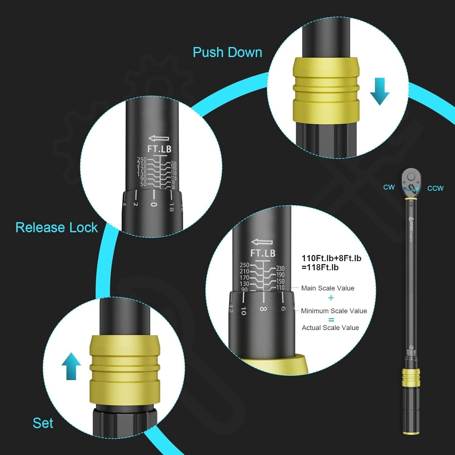 Durable 5-Piece Torque Wrench Set with Dual-Range & Calibration Certificate