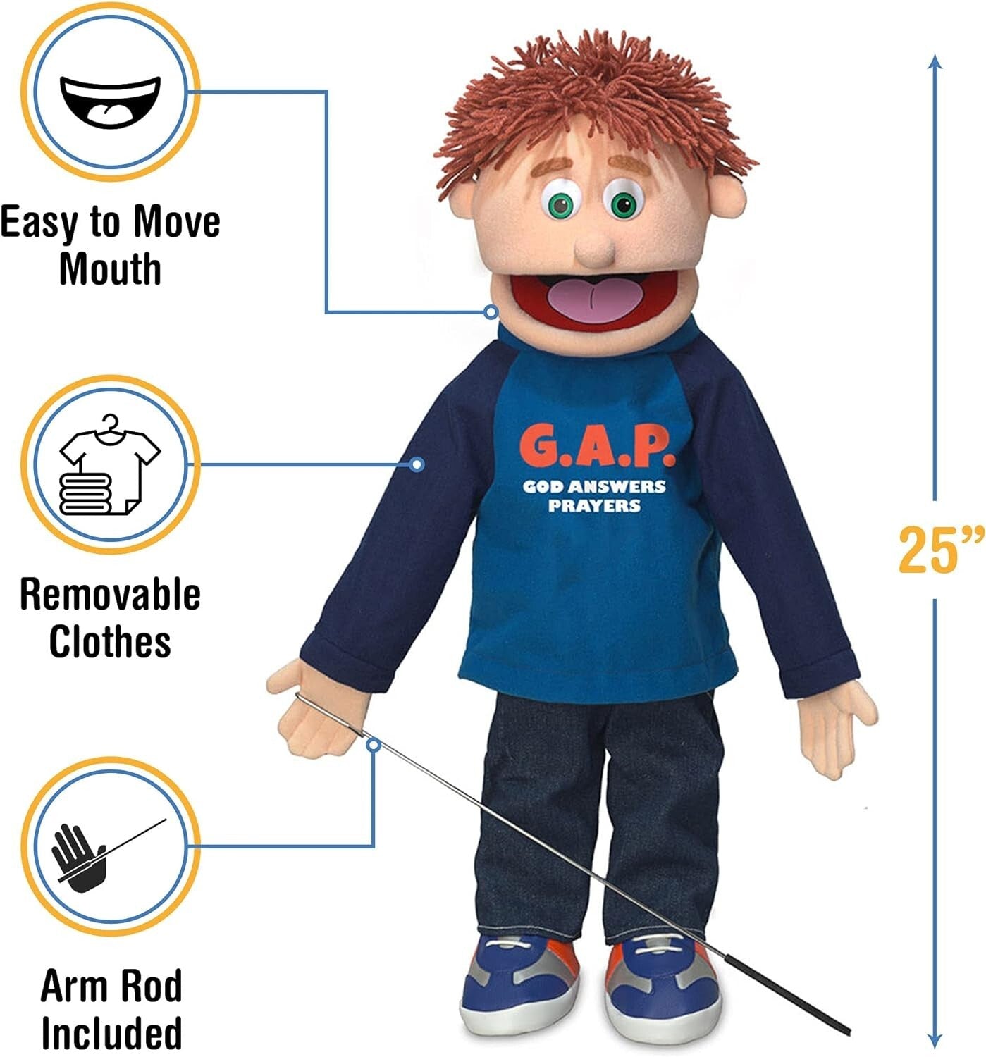 Lightweight 25'' Puppet with Removable Clothes - Ideal for Ministry and Shows