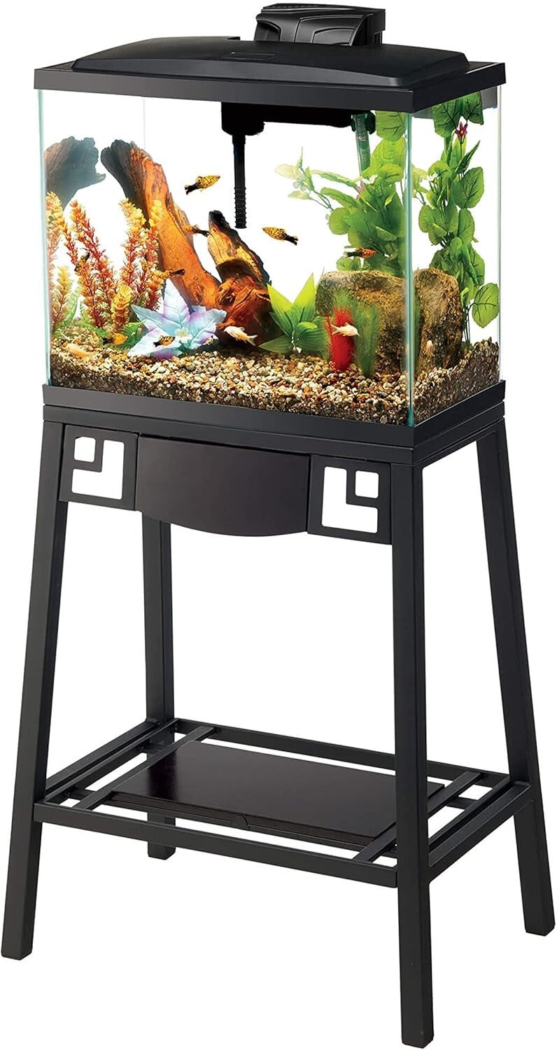 Elegant Metal 20 Gallon Aquarium Stand with Reversible Wood Panels - Black/Brown