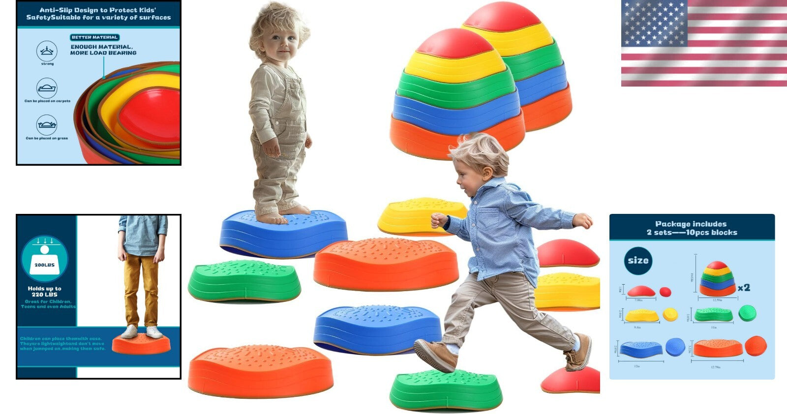 10-Piece Colorful Toddler Stepping Stones Set - Boost Balance & Coordination
