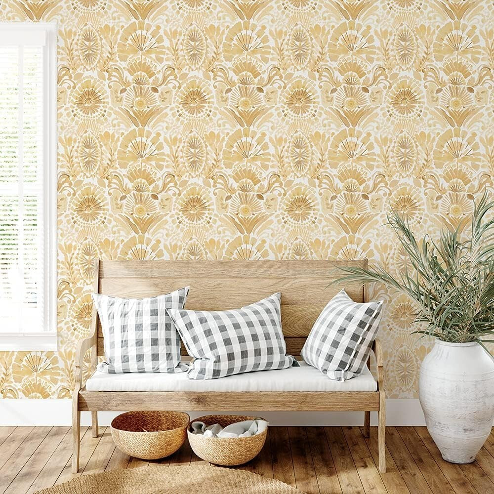 20.5 x 16.5 ft Bohemian Peel and Stick Wallpaper in Radiant Saffron Damask