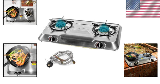 25,516 BTU Portable Double Burner Stove - Stainless Steel for Outdoor Cooking