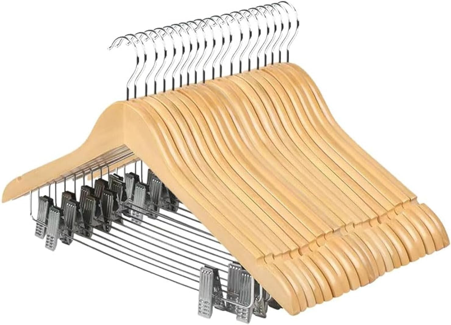 Natural Wooden Hangers with Clips - Non-Slip, 20 Pack for Heavy Clothes