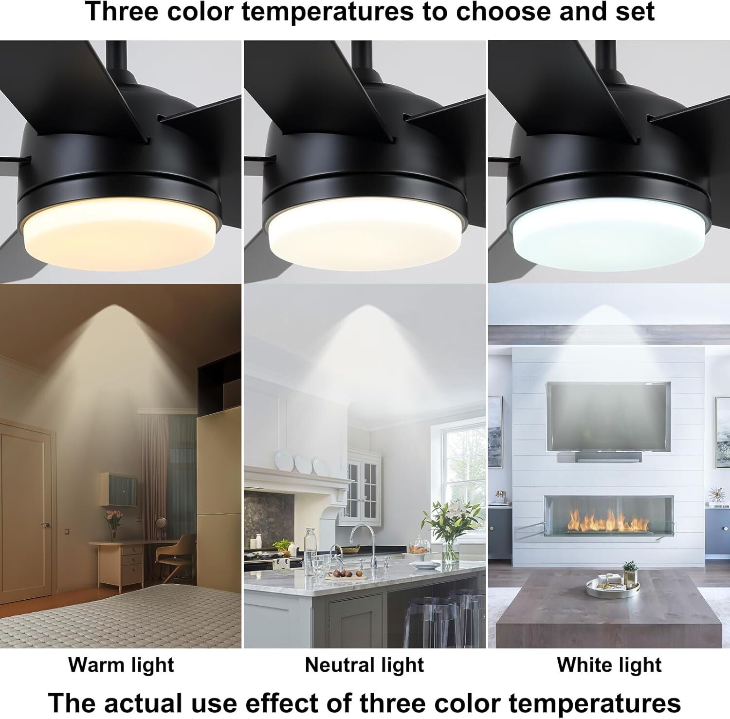 Dimmable LED Black Ceiling Fan with Remote Control - 3 Color Temperatures