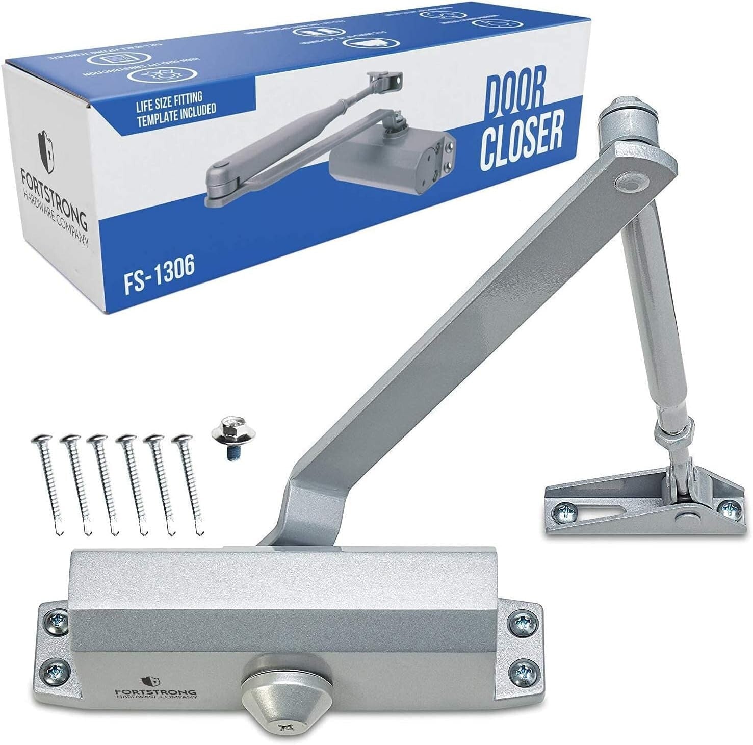 Adjustable Silver Hydraulic Door Closer - UL Certified for Home or Business