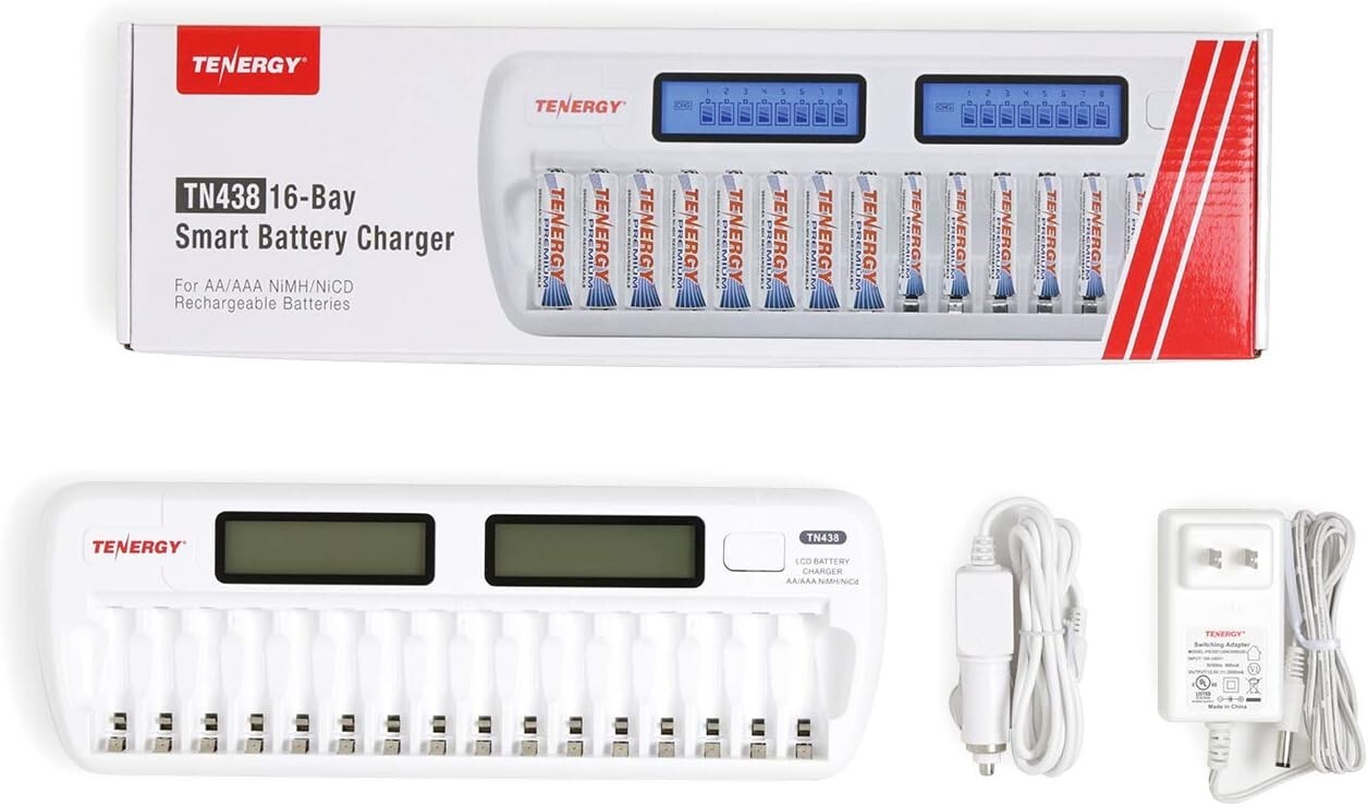 Effortless 16-Bay AA/AAA Battery Charger with LCD Status - Home & Travel Ready